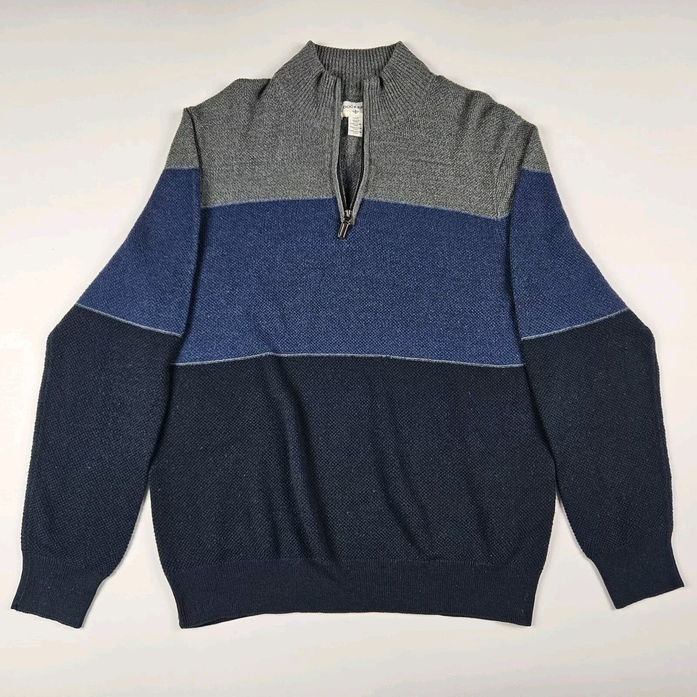 Dockers Mens Sweater Gray/Blue/Navy Striped Quarter‎ Zip Size Lg Nautical Preppy